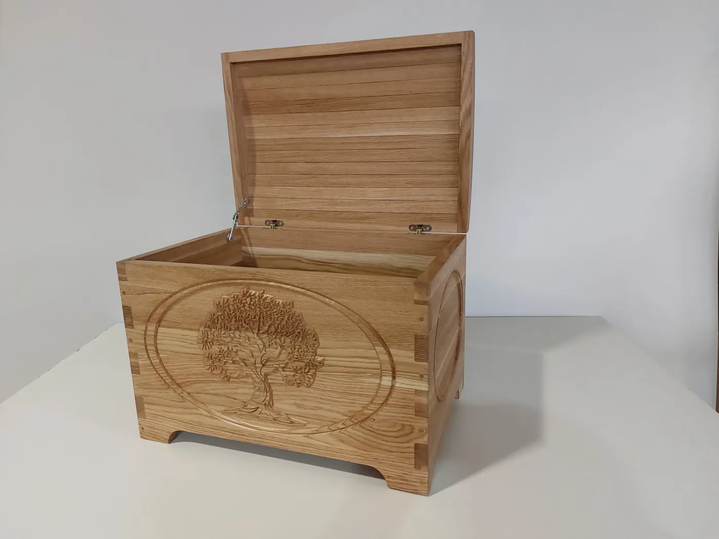 The same chest, open — hand-finished inside