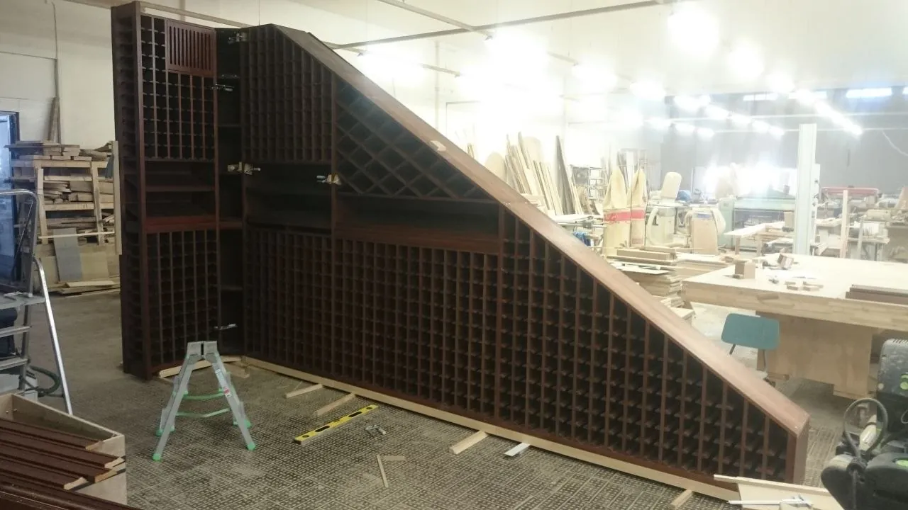 The full under-stair rack test-assembled in the workshop
