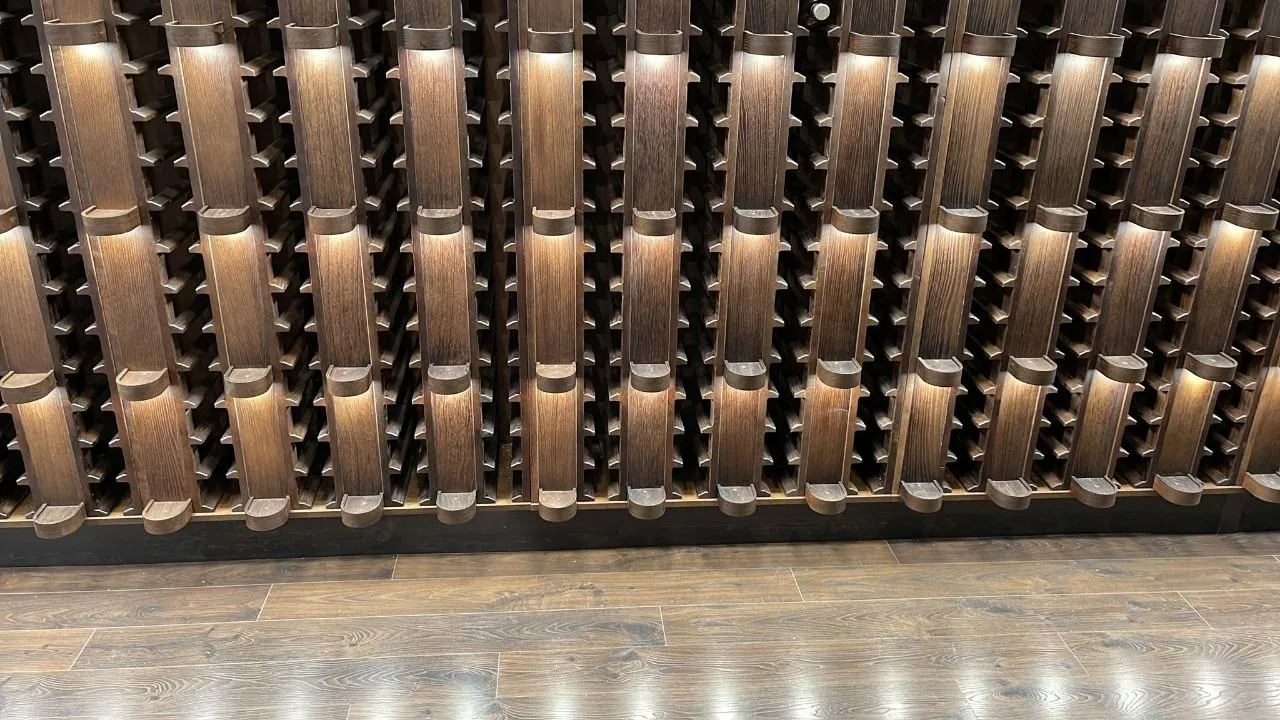 Close view of the bottle cradles with their built-in lights