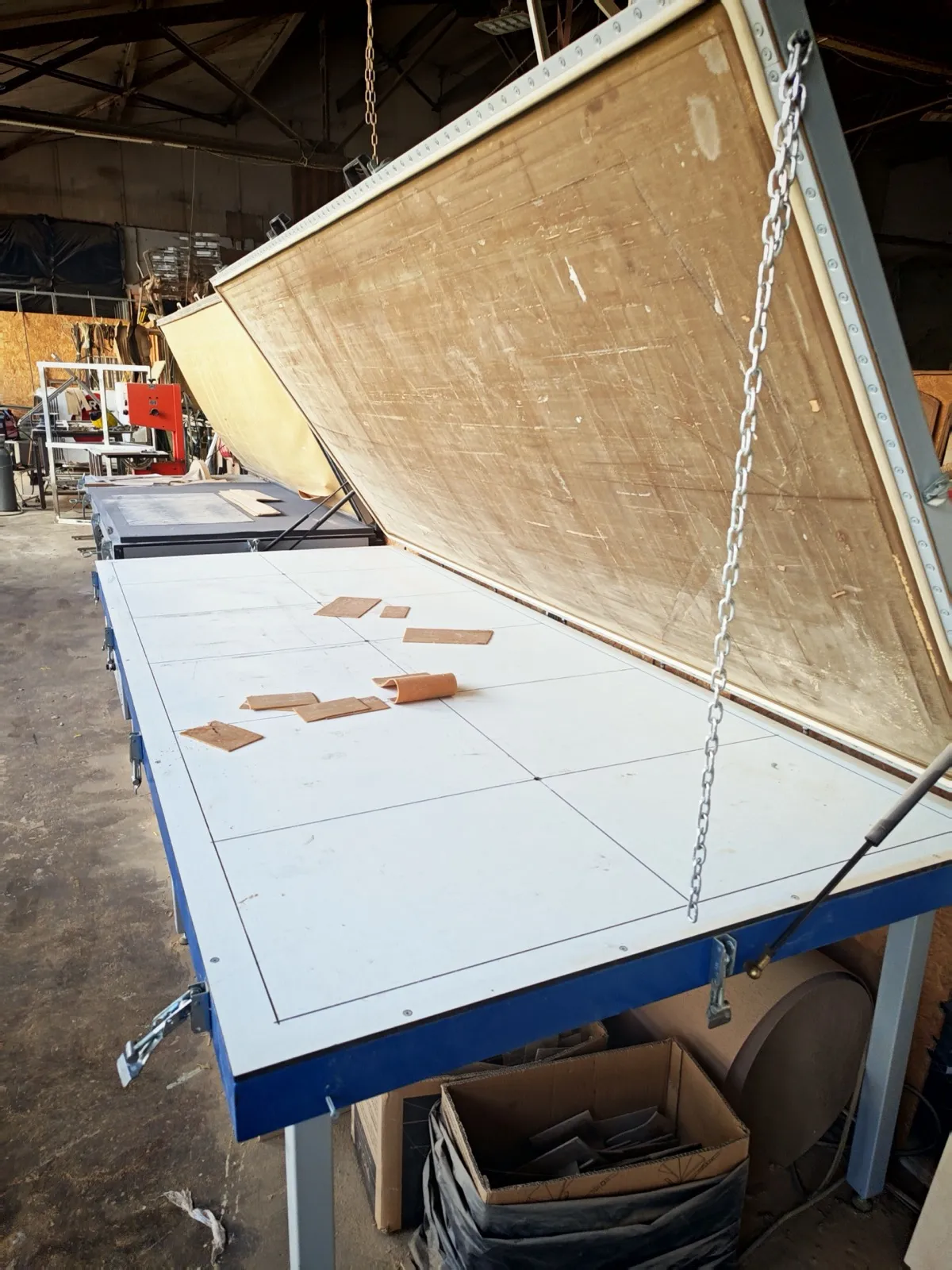 Panel saw set up to break down a sheet of stock into components