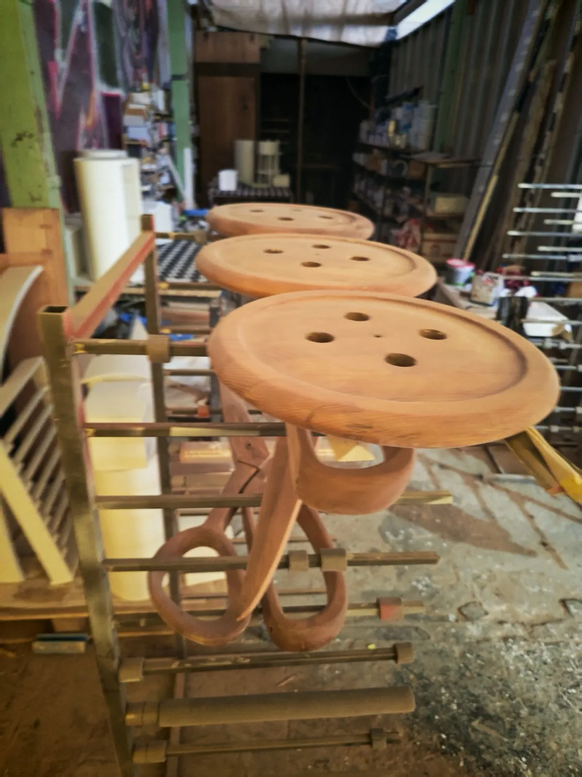 Close view of shaper cutter heads mounted for curved and profile work