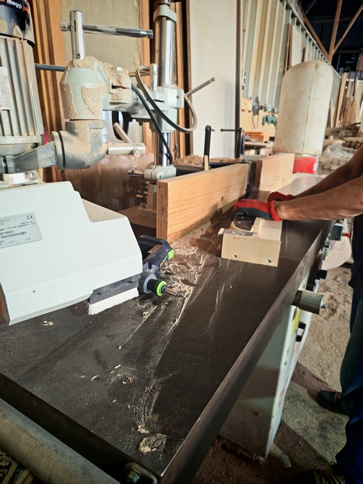 Wide professional workbench set up for assembly of a custom piece
