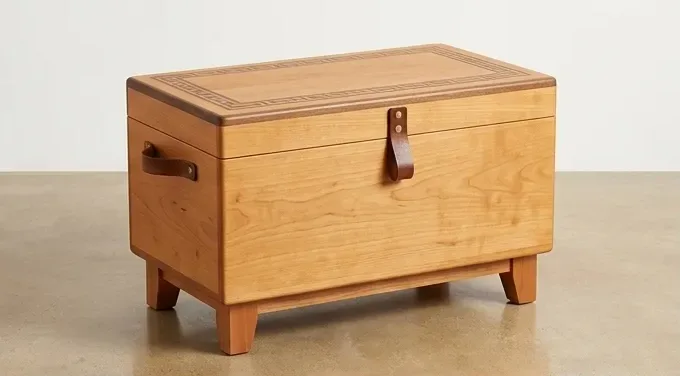 Natural oak chest, leather pull — AI design, built to order