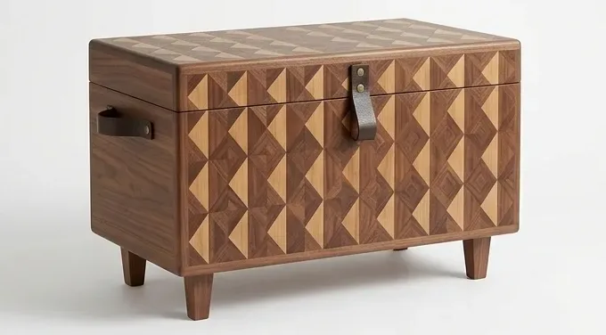 Walnut chest, diamond-carved front — AI design, built to order