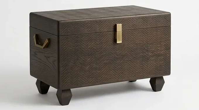 Dark ribbed chest, brass handles — AI design, built to order