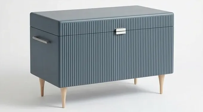 Slate ribbed chest, tapered legs — AI design, built to order