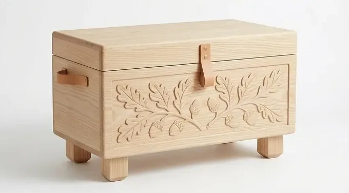 Cream chest, carved leaf relief — AI design, built to order