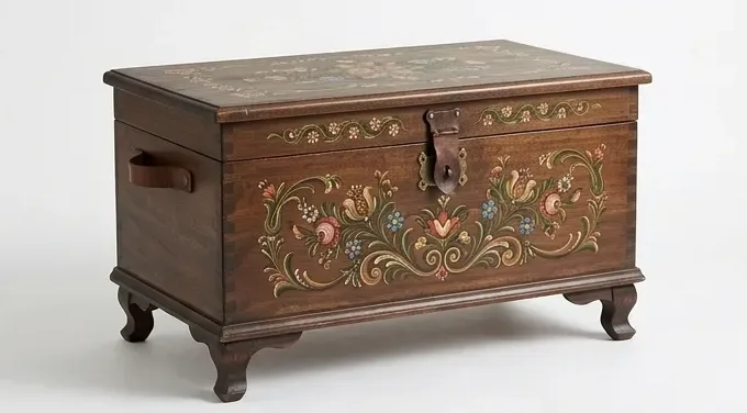 Folk-painted chest, floral panel — AI design, built to order