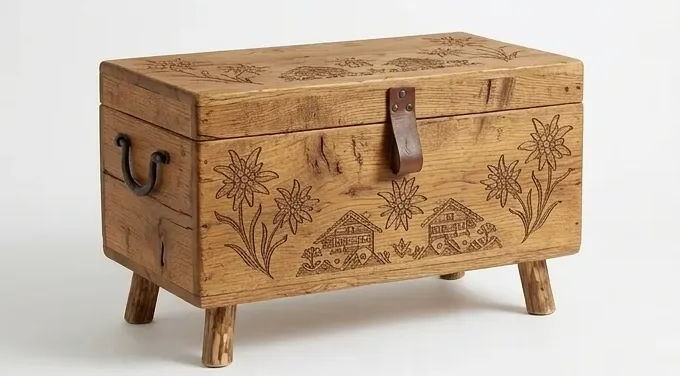 Birch chest, botanical engraving — AI design, built to order