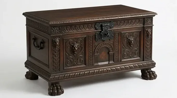 Dark baroque chest, carved front — AI design, built to order
