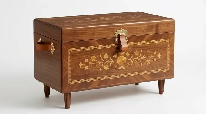 Walnut chest, brass marquetry — AI design, built to order
