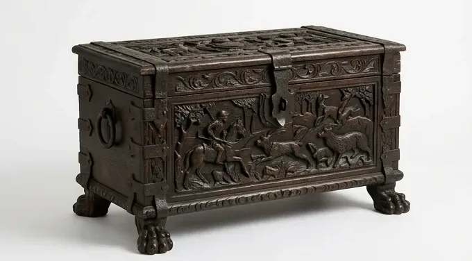 Gothic oak chest, carved panels — AI design, built to order