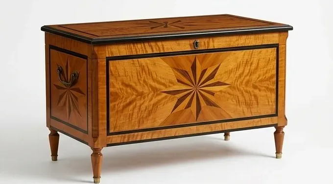 Sunburst marquetry chest — AI design, built to order