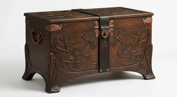 Art nouveau chest, carved relief — AI design, built to order